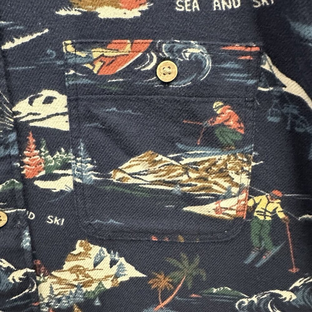 Faherty Mens Navy 2XL Super Brushed Stretch Flannel Button-Up Shirt Sea to Ski - Picture 5 of 8